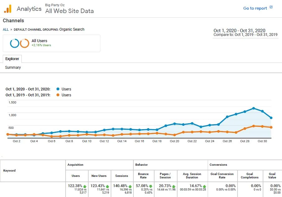 2019 to 2020 SEO Results
