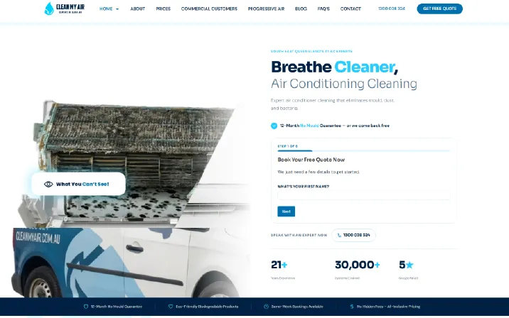 Clean My Air website on desktop