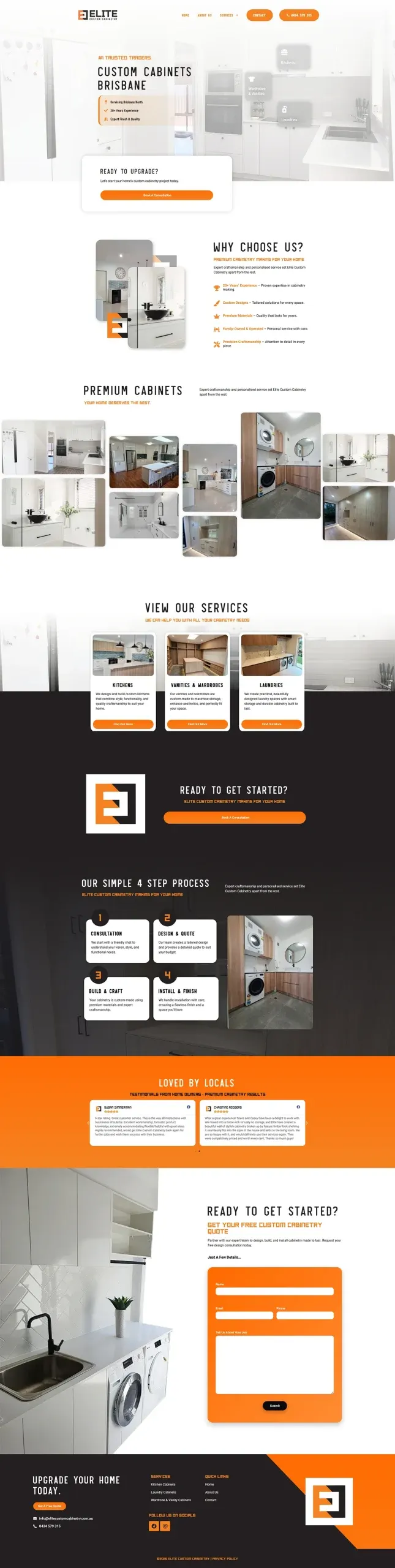 Elite Custom Cabinetry website design, full homepage