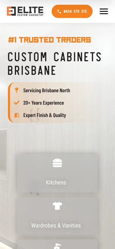 Elite Custom Cabinetry website on iPhone
