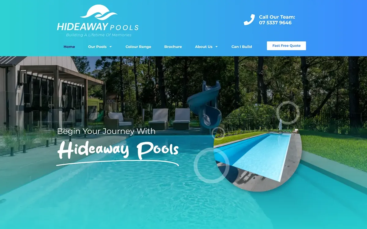 Hideaway Pools website on desktop