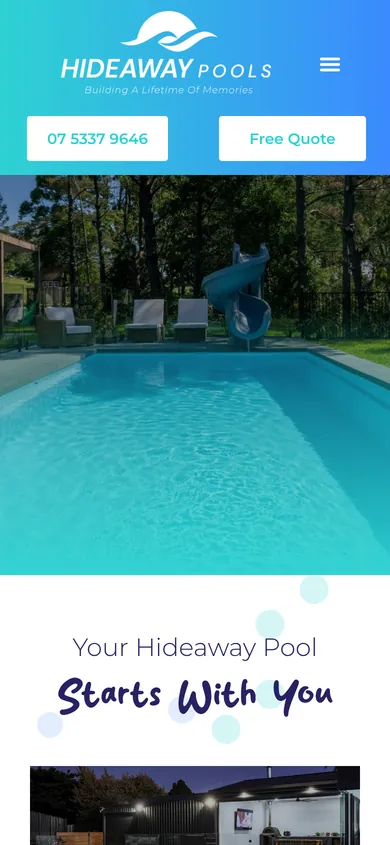 Hideaway Pools website on iPhone
