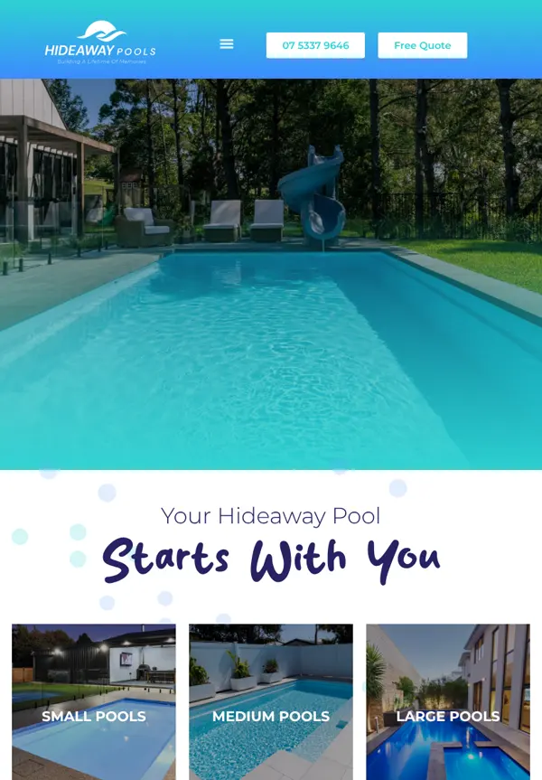 Hideaway Pools website on iPad