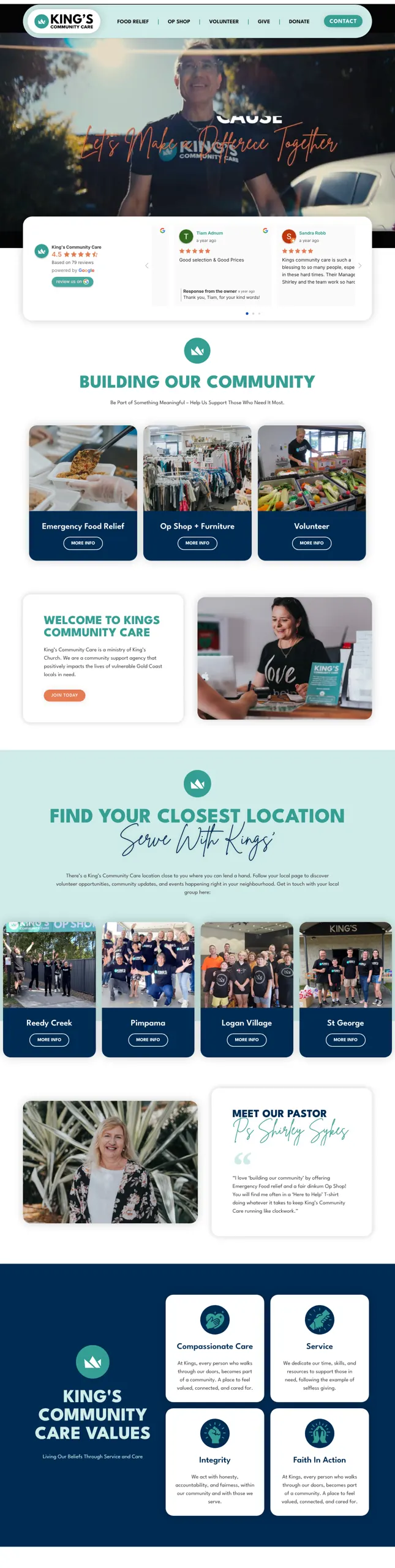 Kings Community Care website design, full homepage