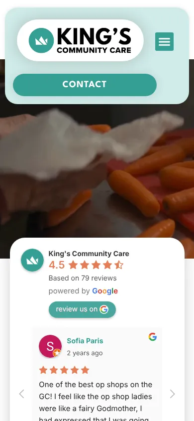 Kings Community Care website on iPhone