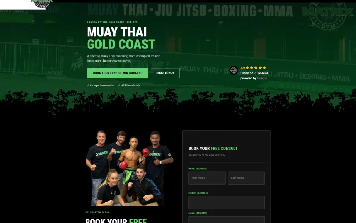 Matrix Gym website on desktop