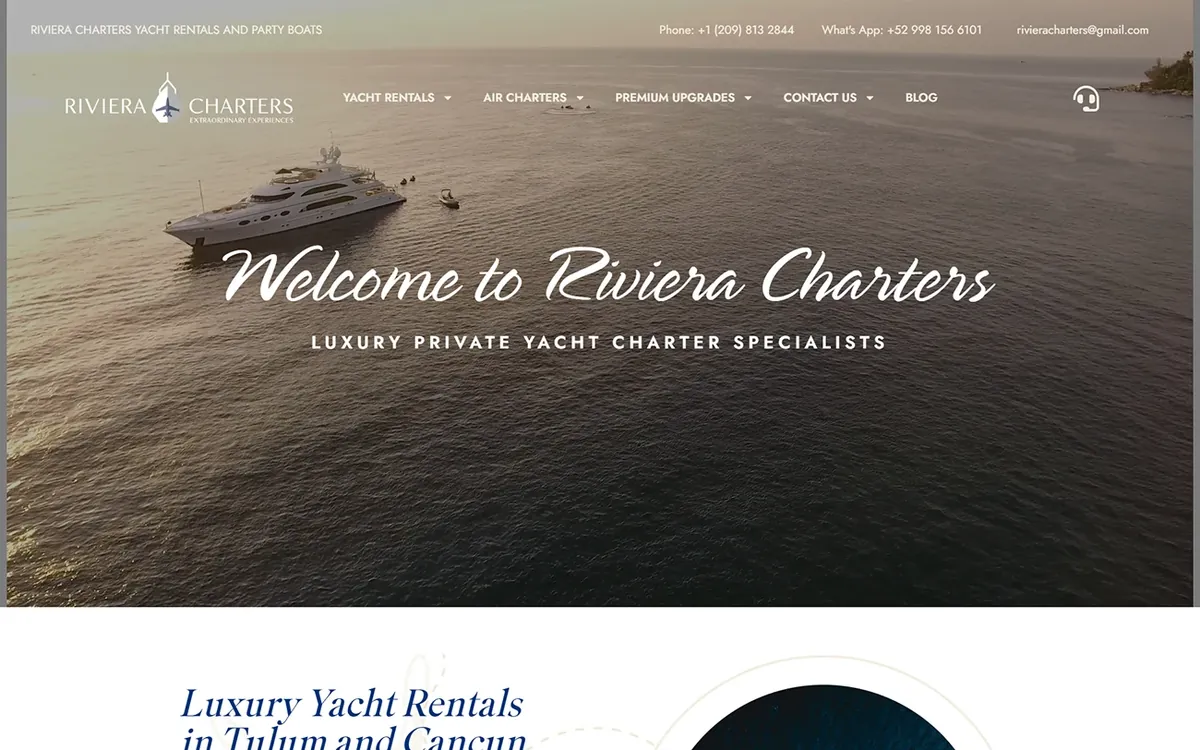 Riviera Charters website on desktop