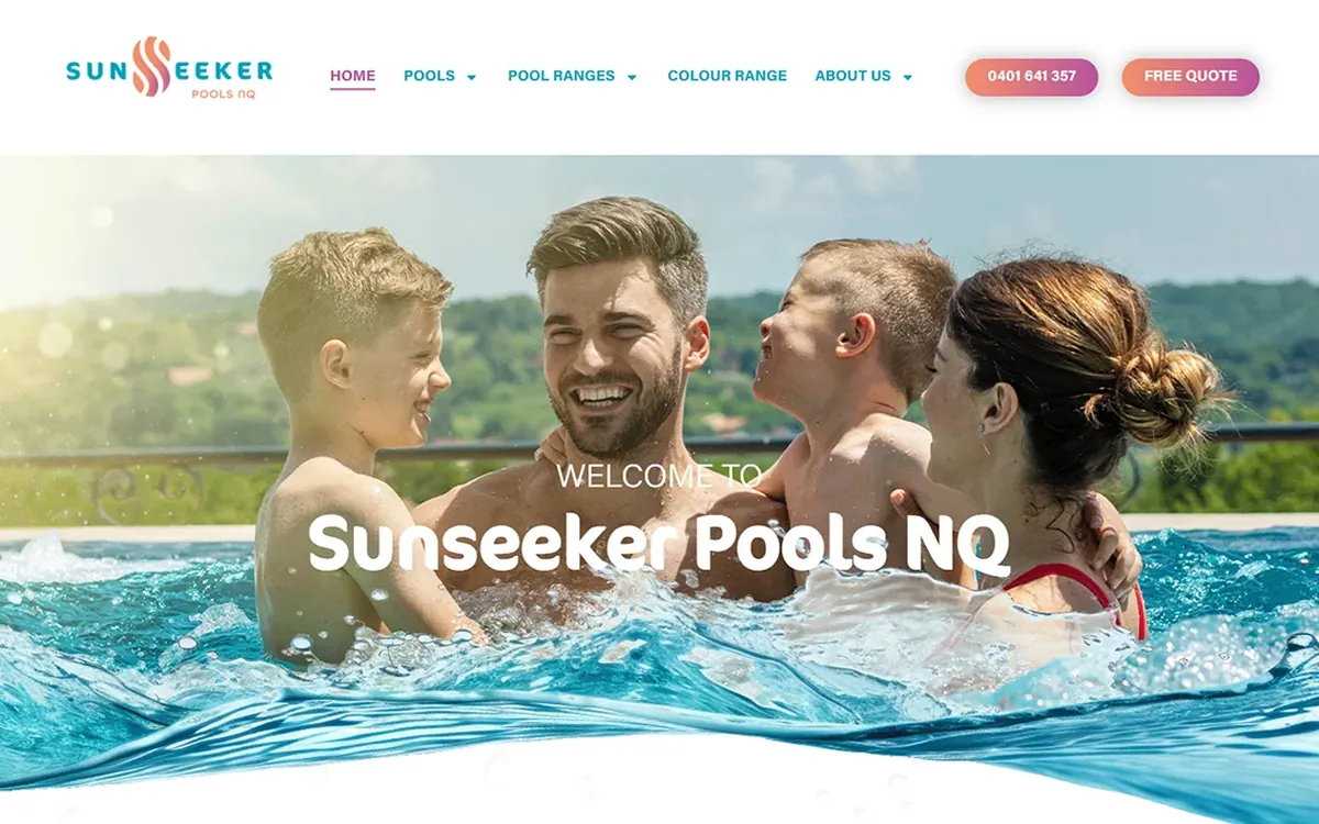 Sunseeker Pools NQ website on desktop
