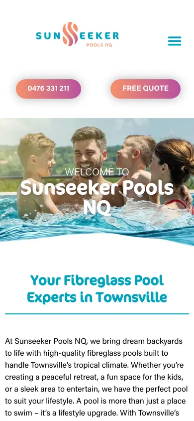 Sunseeker Pools NQ website on iPhone